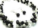BLACK WHITE CLEAR CLUSTER GLASS PEARL NECKLACE EAR