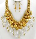 CHUNKY GOLD PEARL CLEAR ICE BEADED NECKLACE EARRIN