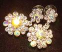 CLEAR AB CRYSTAL FLOWER DANGLE BRIDAL COUTURE EARR