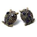 ANTIQUED GOLD MULTI COLOR CRYSTAL OWL CHARM EARRIN