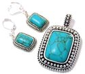 BLUE TURQUOISE STONE COUTURE SILVER PENDANT EARRIN