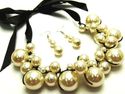 CHUNKY GLASS PEARL RIBBON BIB COUTURE NECKLACE EAR