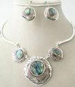 ANTIQUED SILVER MOTHER PEARL ABALONE SHELL NECKLAC