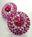 PINK FUSCHIA CRYSTAL PAGEANT BRIDAL CLIP-ON EARRIN