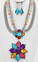 ANTIQUED SILVER CHAINS MULTI COLOR BEADED NECKLACE