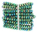 9 ROW TEAL BLUE GREEN GLASS CLEAR CRYSTAL COUTURE 