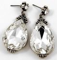 ANTIQUED SILVER CLEAR CRYSTAL TEARDROP DANGLE CHAN