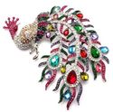 LARGE MULTI COLOR AB CRYSTAL PEACOCK BRIDAL PAGEAN