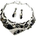 BLACK CLEAR SILVER OPAL CRYSTAL GLASS COUTURE BRID