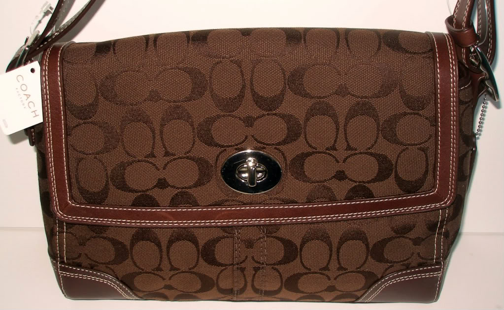 hummingbirdharbor : NWT COACH CHOCOLATE BROWN SIGNATURE HAMPTON FLAP PURSE