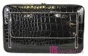 Croc Embossed FLEUR DE LIS Flat Opera Wallet Hardc