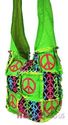 PEACE SIGNS RAG QUILT PATCHWORK FRAYED COTTON BAG 