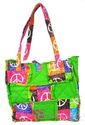 NWT PEACE SIGN QUILTED PATCHWORK COTTON TOTE BAG H