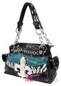 NWT Patent Shiny FLEUR DE LIS Zebra Bling Tote Pur
