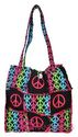 PEACE SIGNS RAG QUILTED PATCHWORK COTTON TOTE BAG 