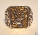 Silver Deer RING, natural Gold Nuggets from Califo