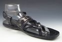 PRADA sz 10 LEATHER STRAP w/ LOGO PLATE SANDALS 2Y