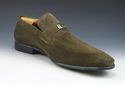 GUCCI sz 8 SUEDE LOGO PLATE LOAFER 247494 MENS OLI