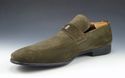 GUCCI sz 8 SUEDE LOGO PLATE LOAFER 247494 MENS OLI