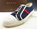 GUCCI sz 12 CANVAS & LEATHER LOW CUT SNEAKER MENS 