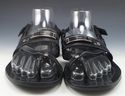 PRADA sz 10 LEATHER STRAP w/ LOGO PLATE SANDALS 2Y