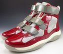 PRADA 9.5 PATENT LEATHER STRAP HIGH TOP SNEAKER 4T