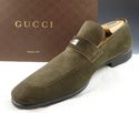 GUCCI sz 8 SUEDE LOGO PLATE LOAFER 247494 MENS OLI