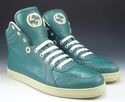 GUCCI sz 8.5 IMPRIME & LEATHER HI TOP SNEAKERS 343