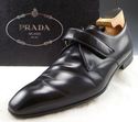 PRADA sz 7.5 LEATHER PLAIN TOE STRAP LOAFERS 2P175