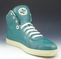 GUCCI sz 8.5 IMPRIME & LEATHER HI TOP SNEAKERS 343