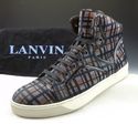 LANVIN sz 9 PLAID CANVAS HIGH TOP SNEAKERS MENS MU