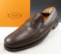 TOD'S size 12 LEATHER APRON TOE LOAFERS MENS DARK 