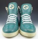 GUCCI sz 8.5 IMPRIME & LEATHER HI TOP SNEAKERS 343