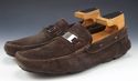 PRADA sz 6 SUEDE LOGO PLATE DRIVING MOCCASINS 2D12