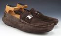 PRADA sz 6 SUEDE LOGO PLATE DRIVING MOCCASINS 2D12