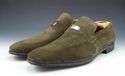 GUCCI sz 8 SUEDE LOGO PLATE LOAFER 247494 MENS OLI