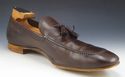 PRADA sz 12 LEATHER APRON TOE TASSEL LOAFERS 2DB01