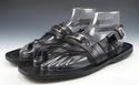 PRADA sz 10 LEATHER STRAP w/ LOGO PLATE SANDALS 2Y