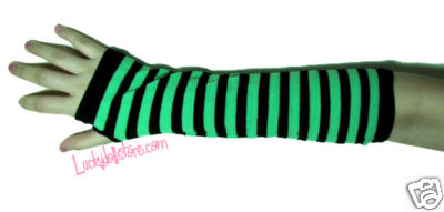 Luckydollstore Rockabilly Punk Pinup Arm Warmers Stripe Green Black