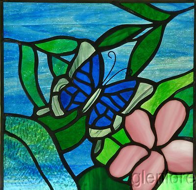 hibiscus and plumeria stained glass, to be used as corner pieces