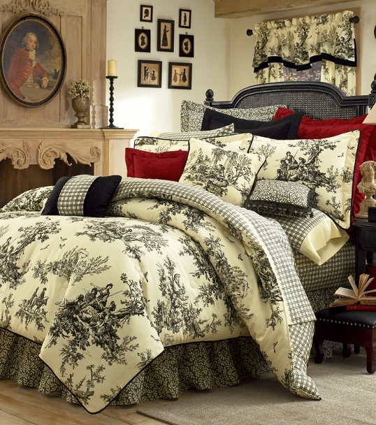 4pc Lavish Black Ivory Classic Toile 100 Cotton Comforter Set