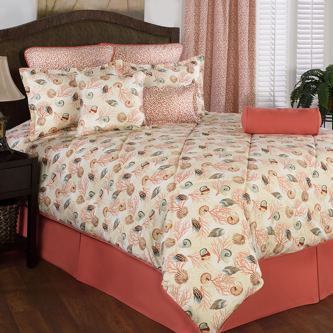 Details About 4pc Coral Brown Blue Seashell And Coral Design Comforter Set Cal King