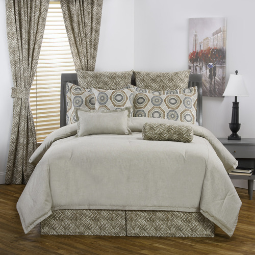 10pc Neutral Color Contemporary Design Cotton Comforter Set King