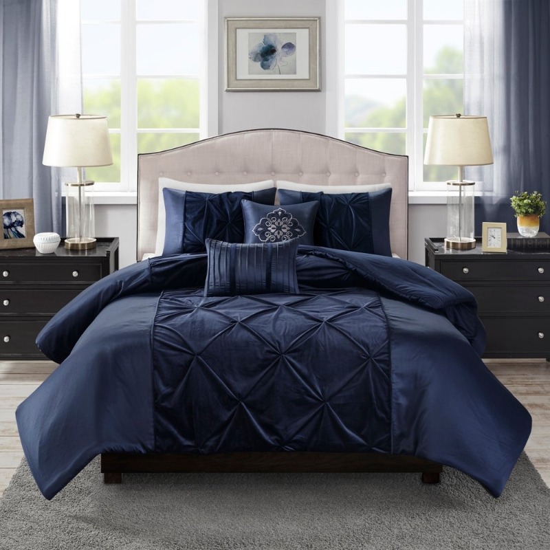 5 Piece Luxury Tufted Velvet Navy Duvet Cover Set Full Queen Ebay