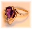 Vintage AJ© 14K Yellow Gold Amethyst & Diamond Ri