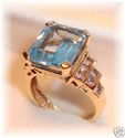 Vintage 14K Gold Sky Blue Topaz & Diamond Ring (6)