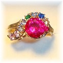 Vintage 10K Gold Ruby & Multi-Gem Stone Ring (8 ¾