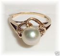 Vintage LOVE STORY 10K Gold Pearl & Diamond Ring (