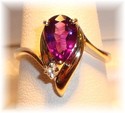 Vintage AJ© 14K Yellow Gold Amethyst & Diamond Ri