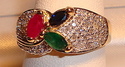 Vintage 10K Gold Pavè-Set Diamond & Multi-Gem Rin